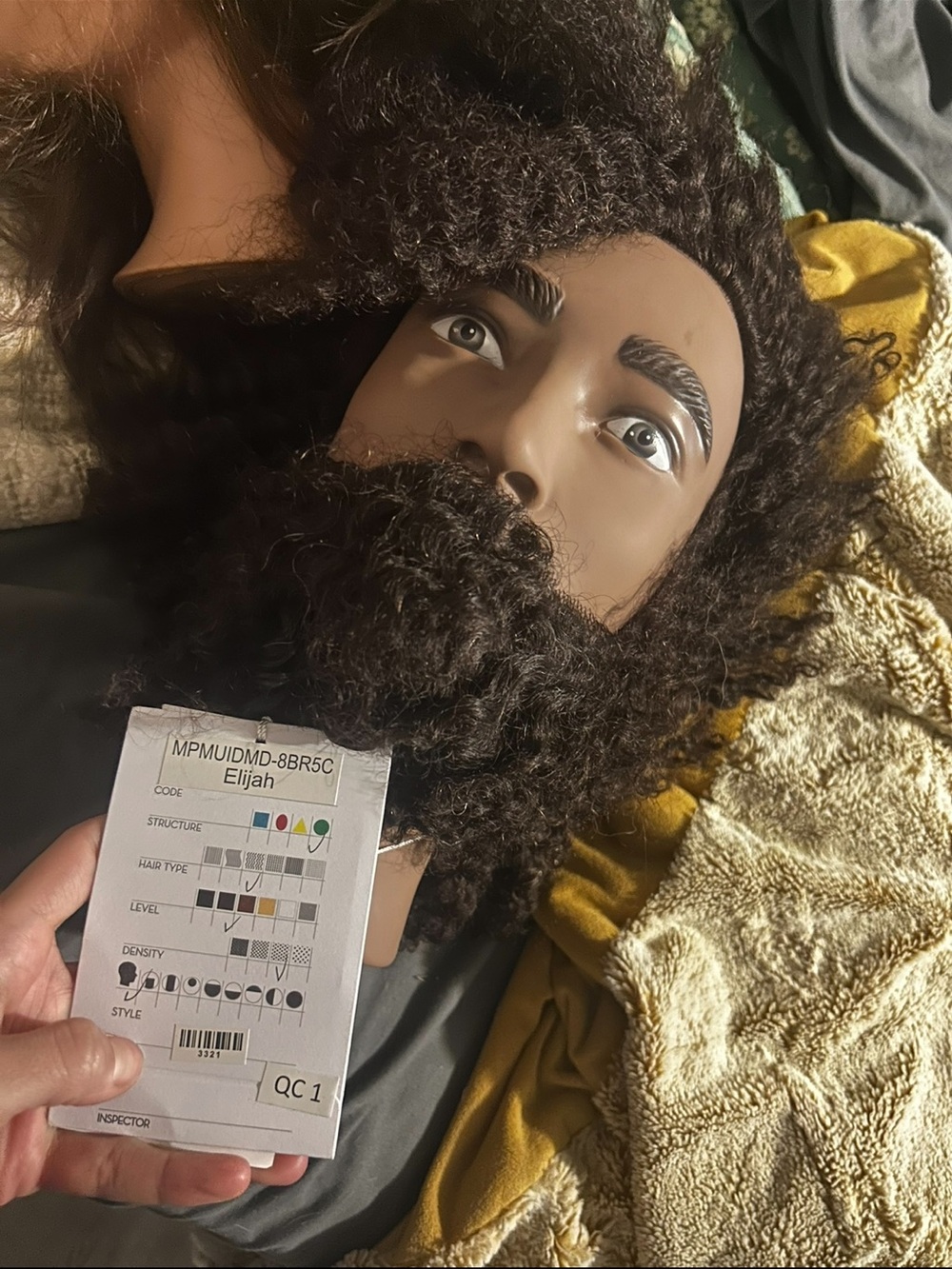 Mannequin Head 100% Human Hair with Dark Brown Curly Hair and Beard’s
